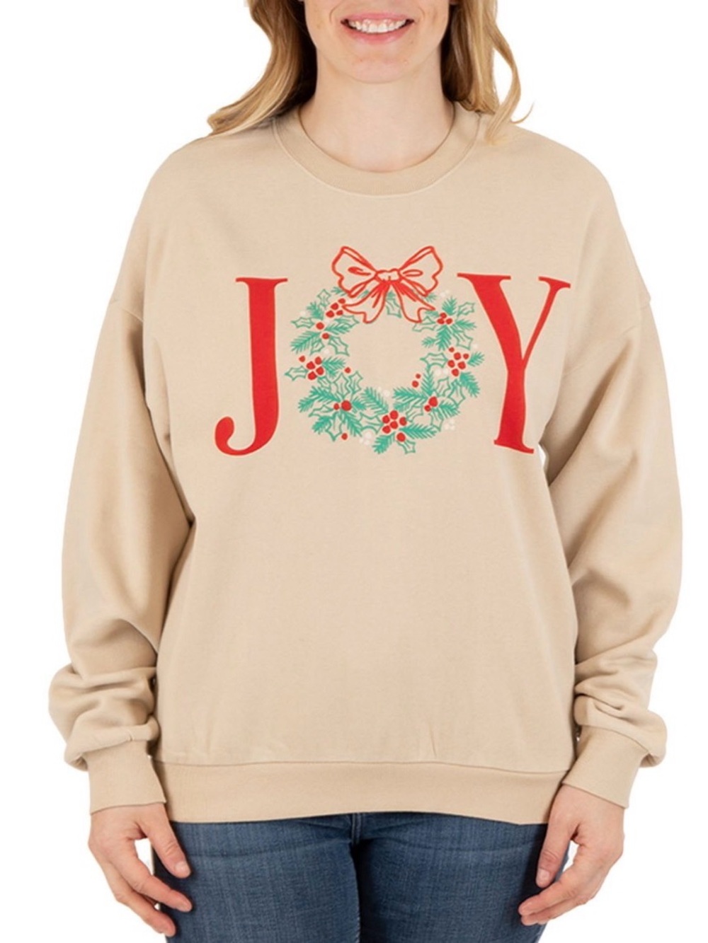 NWT State of Mine Graphic “JOY” Christmas Sweatshirt-Light Brown Oversized Large